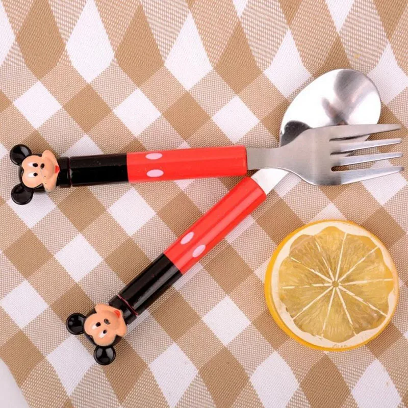

Mickey Mouse stainless steel fork baby suit training children cartoon portable tableware