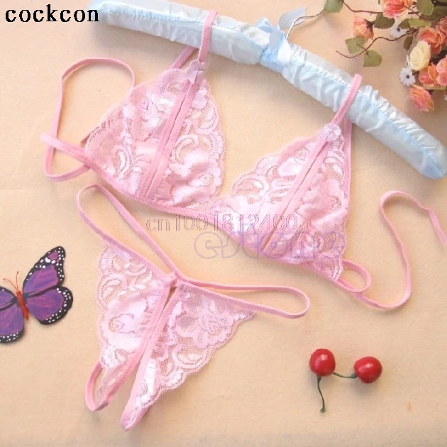 1SET Women's Sexy Open Crotch G-string Thongs Bikini Bra Set Lace Lingerie Underwear