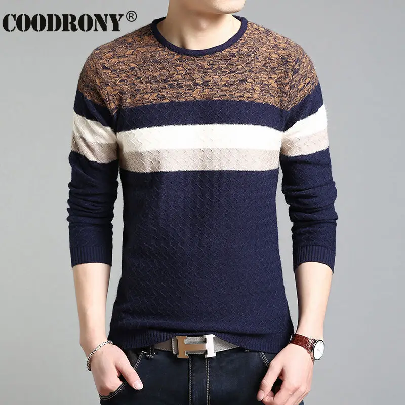 

COODRONY O-Neck Striped Pullover Men Autumn Winter Casual Men Sweater Knitted Cotton Slim Fit Pull Homme Thick Warm Sweaters 652