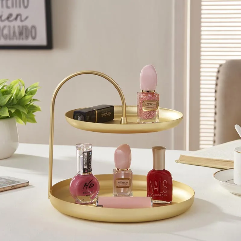 

Two Tier Metal Storage Tray for Jewelry Necklace Bracelet Earring Hallway Key Holder Dressing Table Organizer