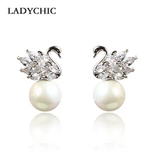 LADYCHIC милые элегантные серебряные серьги в виде лебедей для женщин милые жемчужные серьги Модные Ювелирные изделия Подарки на день рождения LE1374
