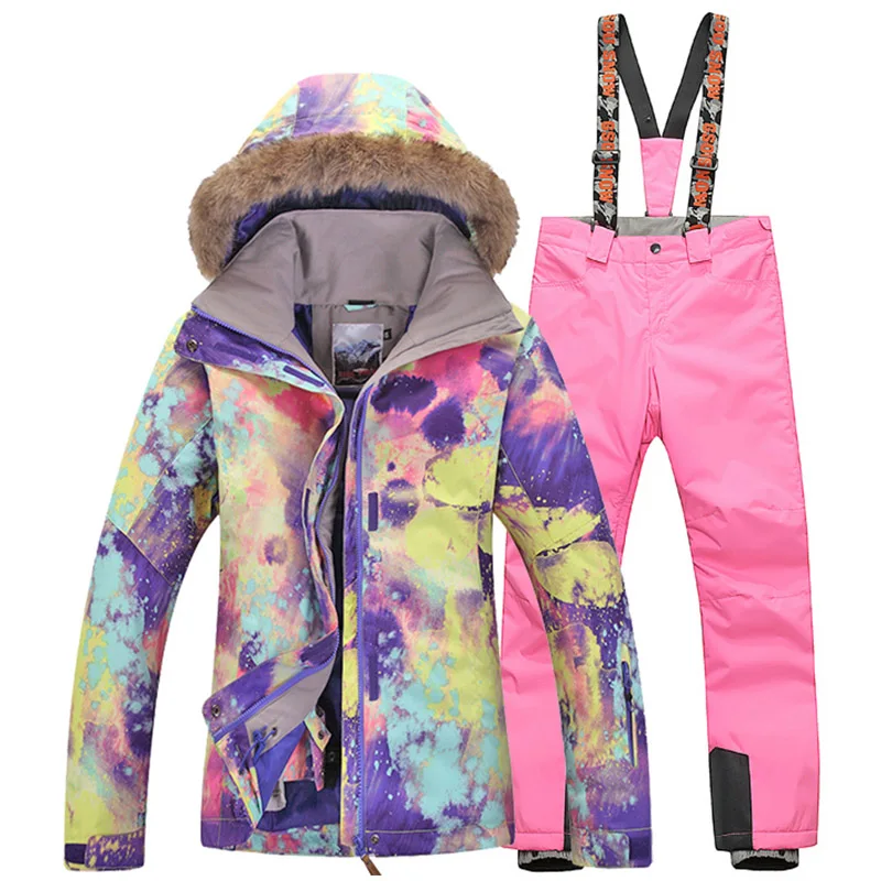 Ветрозащитный Женский комплект для сноубординга Gsou Snow Сноуборд костюм Лыжная куртка и брюки Женская Спортивная одежда для улицы дышащие комплекты - Цвет: pink pants