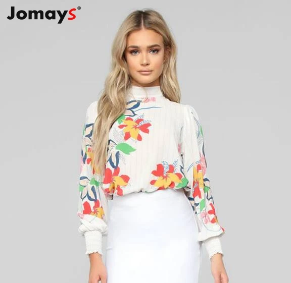 

Jomays 2019 Spring Autumn Elegant Floral Print Long Sleeve Shirt Blouse Women Tops Shirts O Neck Loose Casual Style