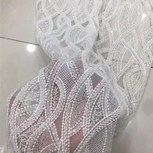 5 ярдов/партия cc001# отделанной тесьмы бусины Блестки лучшее качество класса люкс вышивка тюлевой сеткой кружева для невесты торжественное платье