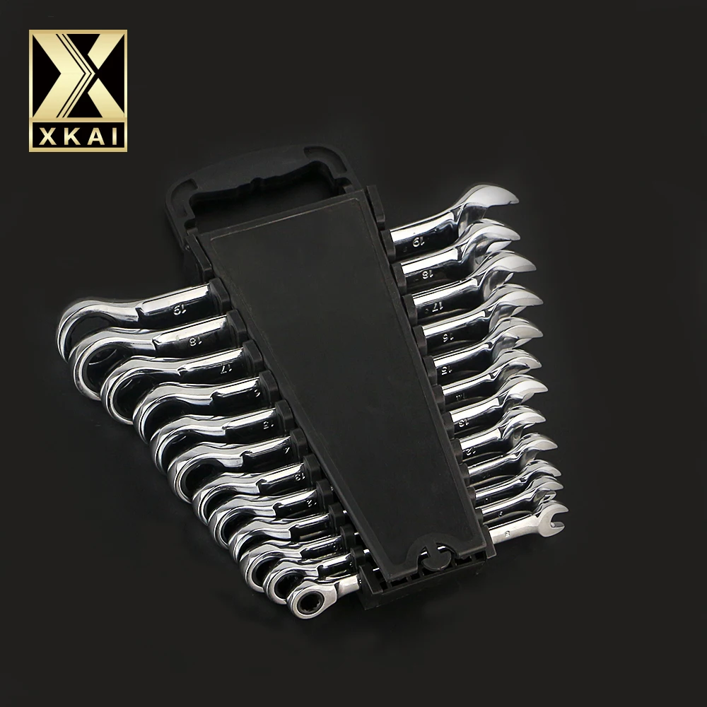 

XKAI 12pcs 8-19mm Ratchet Spanner Combination wrench a set of keys ratchet skate tool ratchet handle Chrome Vanadium