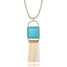 font b 2018 b font New Fashion Nature Stone Pendant Long Chain Necklace Gold Silver