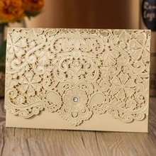 

100pcs Vertical Ivory Laser Cut Wedding Invitations Cards with Rhinestone Flora Cardstock for Engagement Birthday Party Supplies