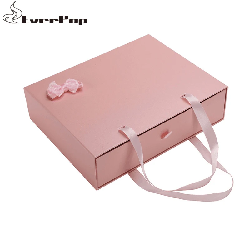 

4pcs Pink Wine Red Drawer type Hair Extension Packaging Boxes Paper Packing Boxes with Bow for Clothes Hair underware