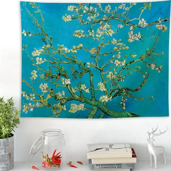 

Lannidaa Van Gogh Drape Tapestry Almond Blossoms Flowers Tapestry Wall Hanging Floral Wall Sheet Hippie Decor Flower Home Decor