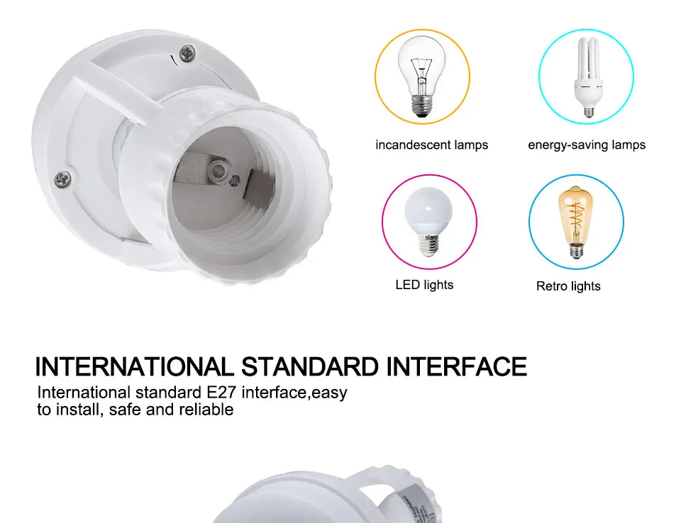 PIR Motion Sensor E27 Lamp Base Holder Infrared Human Body Induction E27 Plug Socket Ceiling LED Light Sensor Switch Accessories (7)