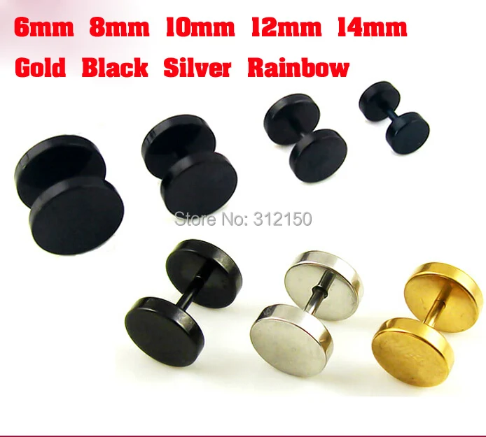 2piece Gold 6 14mm Free Shipping Stainless Steel Fake Ear Plug Screws