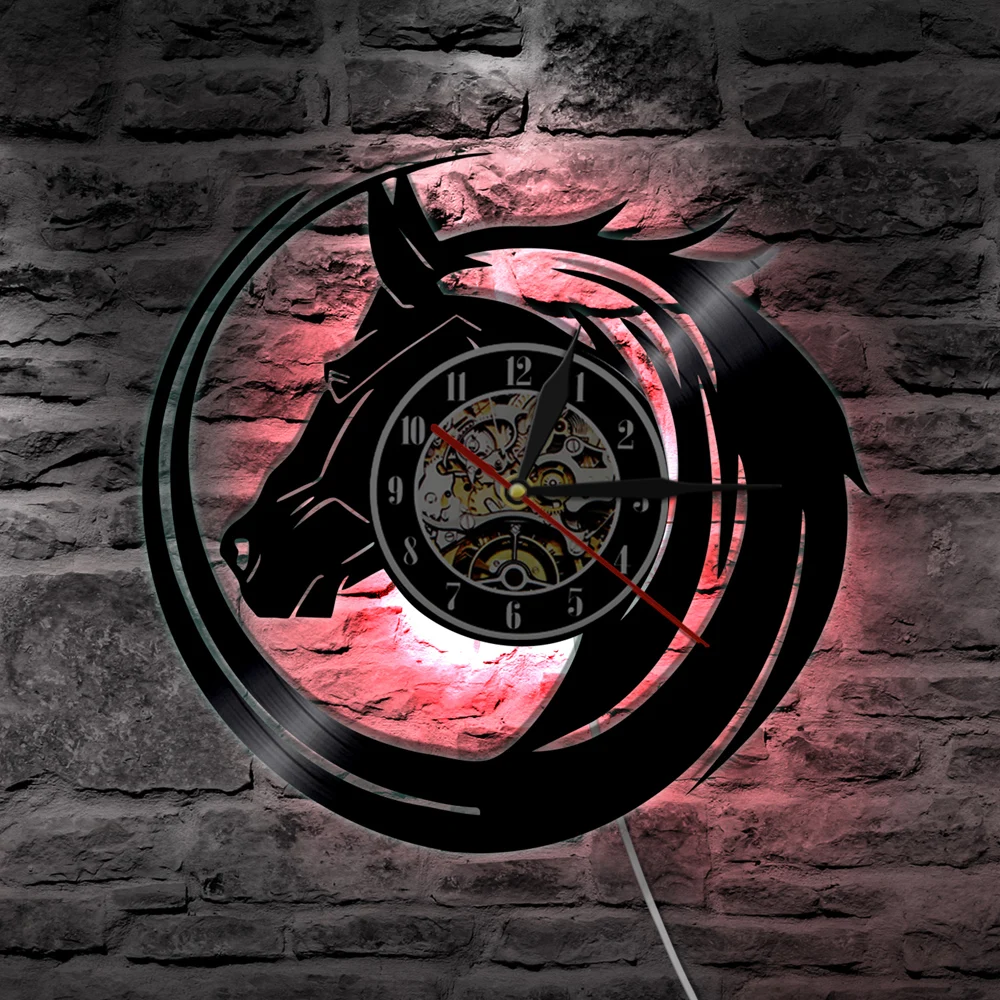 Horse Head Led Light Animals Wall Clock With Remote Controller LP Wall Art Led Backlight Living Room Nightlight Decor