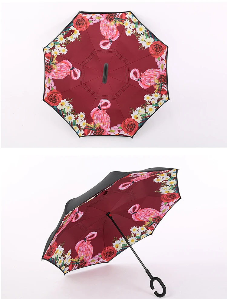Только Jime Фламинго обратный зонт для женщин высокого качества, непродуваемый перевернутый Зонт Складной Дождливый автомобиль Большие