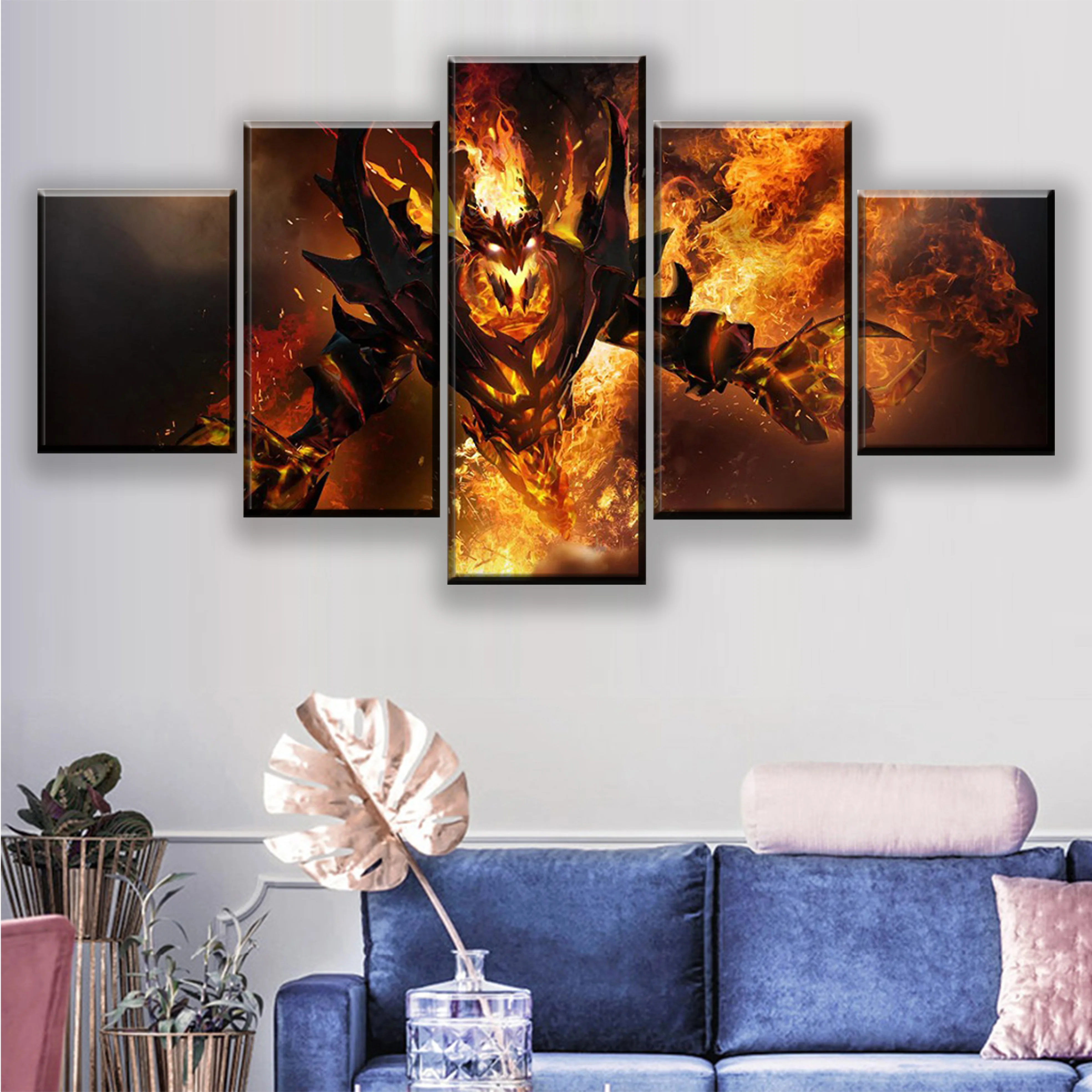  5 Pieces DotA 2 Fire Heroes Canvas Print Abstract Painting Game Poster Modern Wall Artwork Home Dec