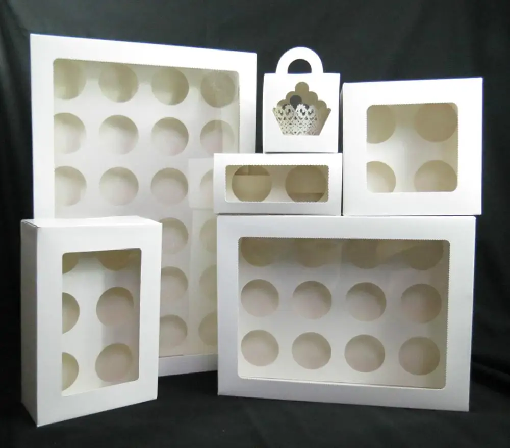 

1PCS Elegant Cake Box for Birthday Cake Wedding Candy Cookie Containers White Six Cupcake Boxes With 6 Inserts for Cup Cake