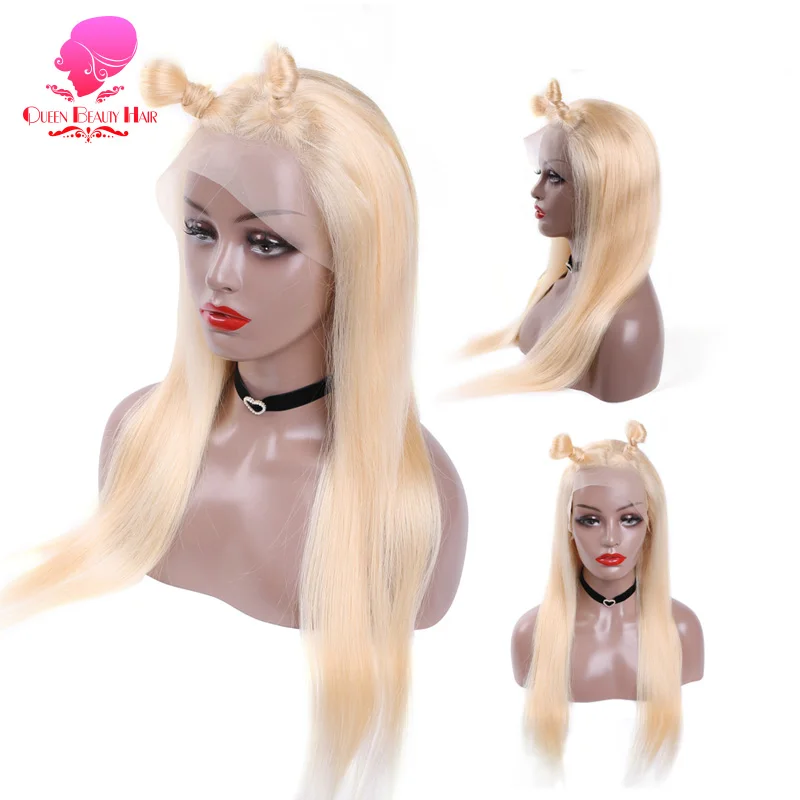 

QUEEN 150% Density 613 Blonde Brazillian Straight Glueless Lace Front Human Hair Wigs Pre Plucked Remy Lace Wigs for Black Women