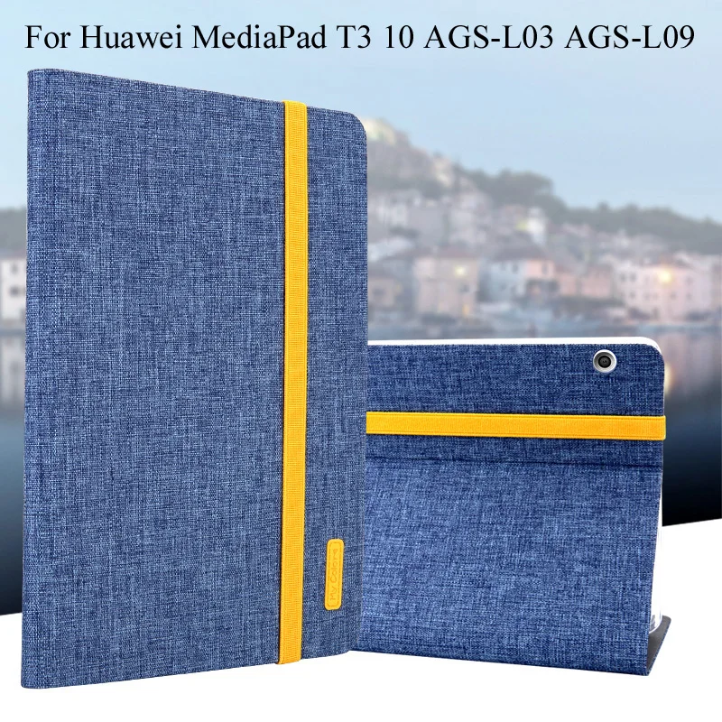 

Case For Huawei MediaPad T3 10 AGS-L03 AGS-L09 9.6 inch Tablet Smart Cover Tablet Silicon+Cloth PU Leather Sleep Wake Shell+Gift