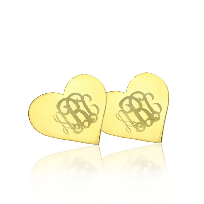 Freeshipping Heart Monogram Earrings Studs Custom Silver Engraved Freeshipping Heart Monogram Earrings Studs Custom Silver Engraved Monogrammed 3 Initials In Name Jewelry Drop From