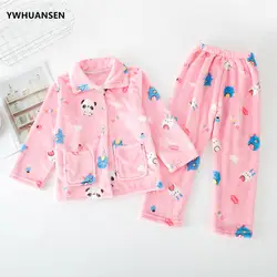 YWHUANSEN/осенне-зимний детский пижамный комплект и ночной халат, суперплотная фланелевая одежда для сна для мальчиков и девочек, Двусторонняя