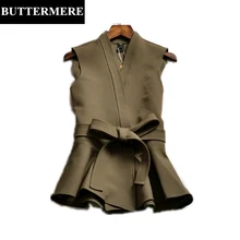 Women Suit Vest Waistcoat Sleeveless Office Jackets Ruffles Slim Army Green Vest Suit Fashion Coat Female Autumn Winter Clothing