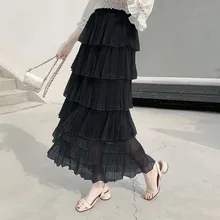 Новые Летние Плиссированные Юбки принцессы с завышенной талией, винтажные Многослойные тюлевые плиссированные юбки женские силиконовые формы для выпечки, Многослойные Длинные сетчатые юбки