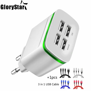 

USB Universal 4 Ports USB Charger LED Micro Travel Wall Charging Adapter For iPhone 7 Samsung S8 Smart Phones USB Mobile Charge