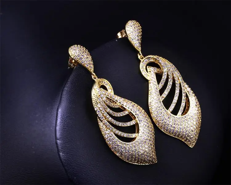 Vintage Long Earrings Stunning Tiny Cz Crystal Gold Color Jewelry Vintage Long Earrings Stunning Tiny Cz Crystal Gold Color Jewelry Leaf Drop Bridal Wedding For Women In From