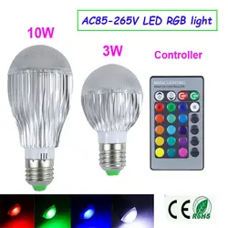 E27 3 Вт или 10 Вт светодиодный RGB лампы AC85-265V светодиодный spotlight с smart пульта дистанционного управления 16 видов цветов для КТВ бар фойе disco