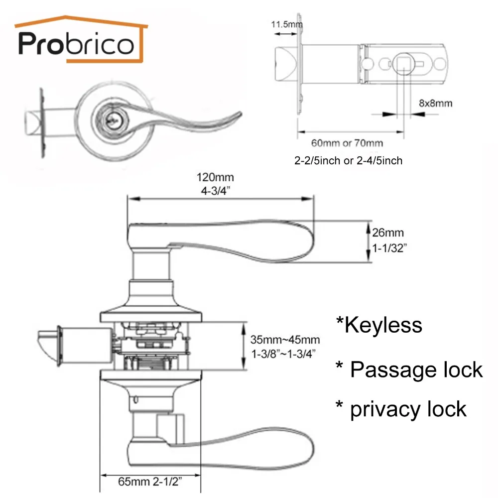 Probrico Межкомнатная дверная ручка Передняя Задняя дверная ручка без ключа замок конфиденциальности из нержавеющей стали дверные замки в ручках для ванной комнаты