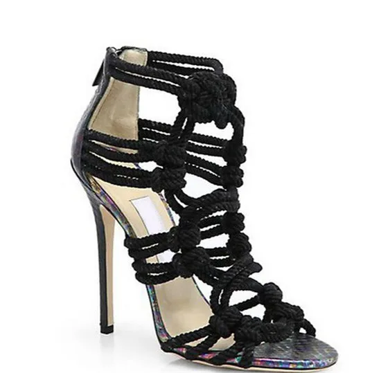 Fashion Braided Rope High Heels Women Sandals Cut Outs Cage Gladiator Sandals Women Boots Shoes Woman Botas Sandalias Mujer (6)