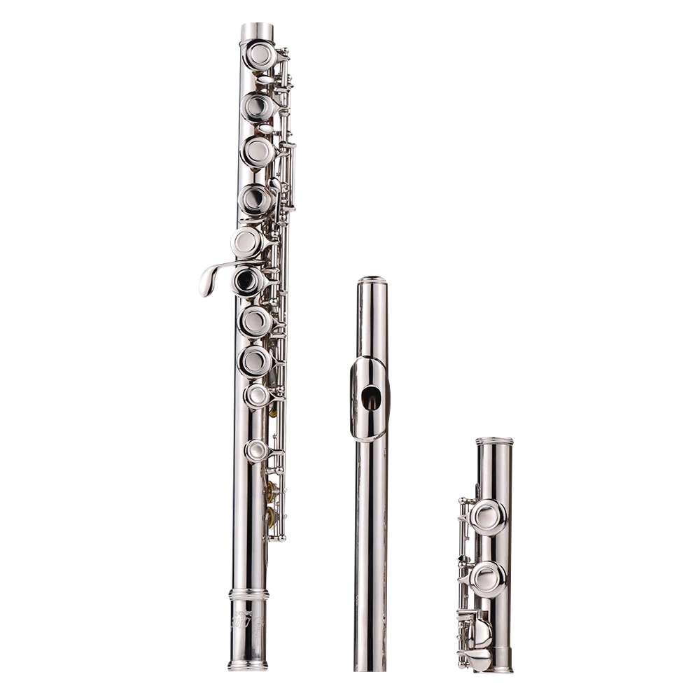 

Western Concert Flute Silver Plated 16 Holes C Key Cupronickel Woodwind Instrument with Cleaning Cloth Stick Gloves Screwdriver