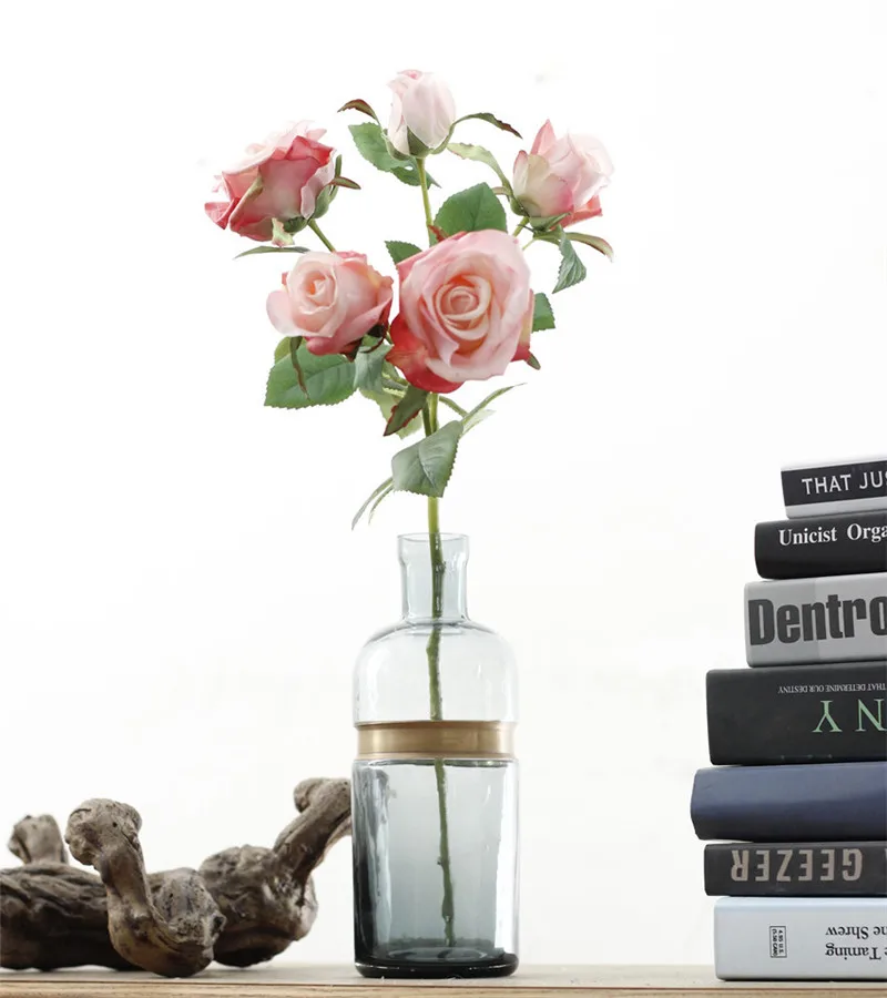 Flone 5 Heads Real Touch Rose Flower Branch Artificial Rose Flower Bouquet Fake Flower Wedding Home Office Party Decor Art (8)