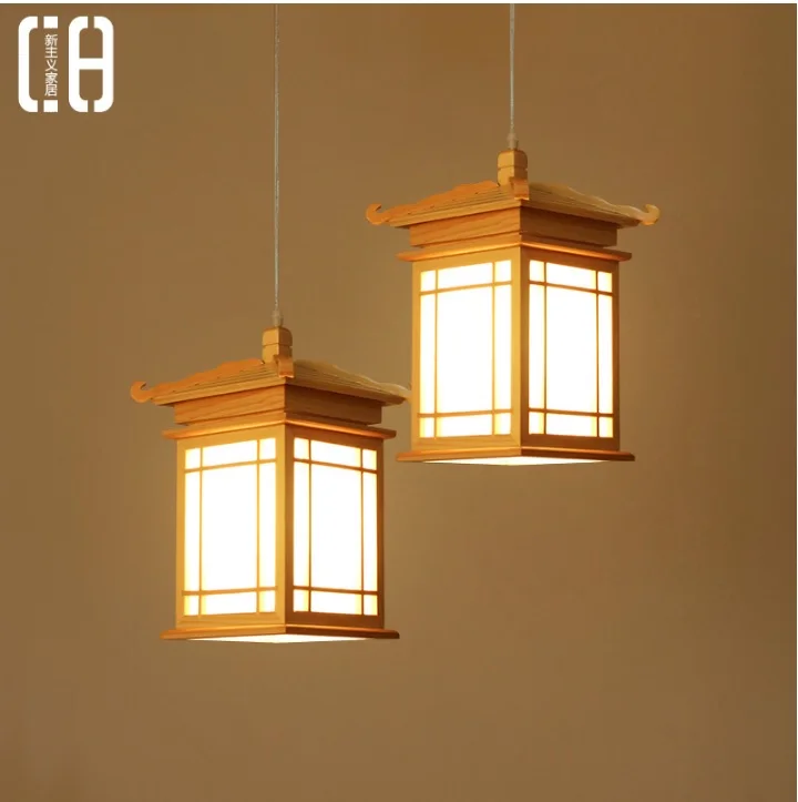 

Japanese Tower Lantern Pendant with Wood Body