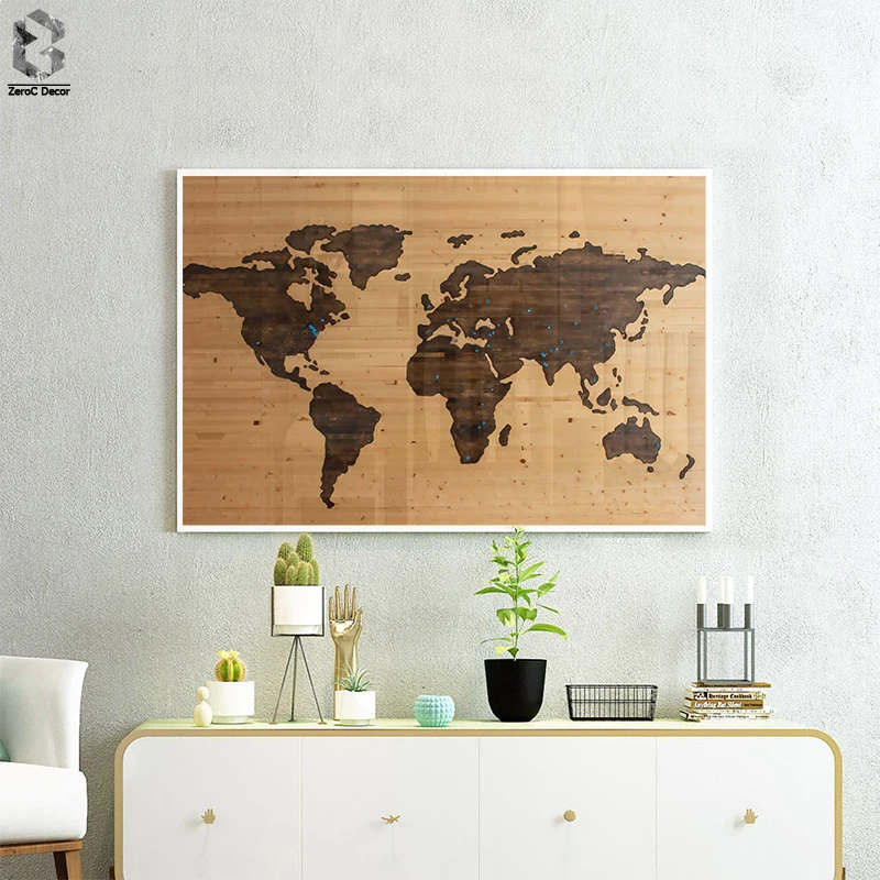 

Vintage Wall Art Single Pieces World Map Wooden Background Canvas Print Picture Living Room Home Decor Poster Painting