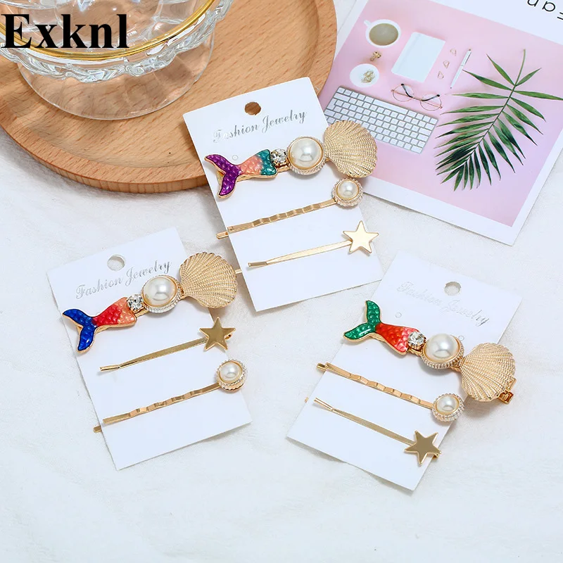 

Exknl Korean 2019 New Pearl Barrettes Sea Shell Conch Hair Grip Hairpin Hair Clip For Women Hairwear Girl Wedding Accessories
