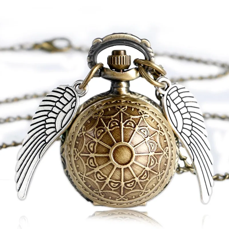 Античный Золотой волшебник, магия кварцевые карманные часы Fob часы крылья Ожерелье Мужчины Женщины подарок Прямая