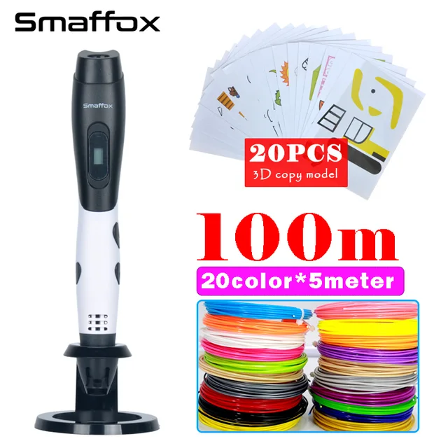 Best Price SMAFFOX 3D pen 100m ABS,20pcs copy mode,3D printing pens with oled 5V 2A adapter,3D molding diy drawing pen kids best gifts  