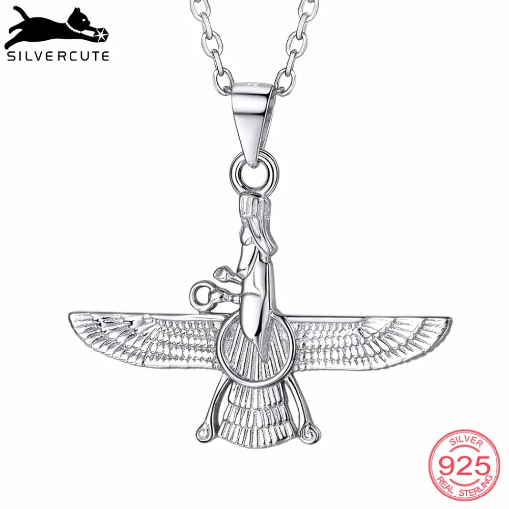 

SILVERCUTE Faravahar Pendant Women Necklace Solid 925 Sterling Silver Symbols of Iran Zoroastrianism Fine Jewelry SCP6328B
