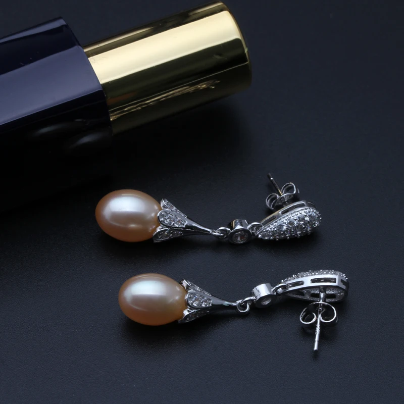 Fashion black Pearl earrings natural Pearl stud Earrings Women long earrings 925 sterling silver wedding gift