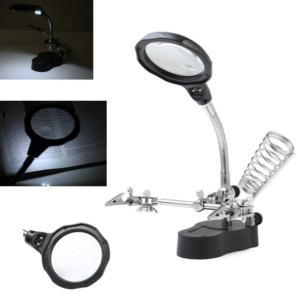 

Magnifying Glass LED Light 3.5X 12X Magnifier Repair Tools Loupe Magnifying Tool Alligator Clip Soldering Solder Iron Stand