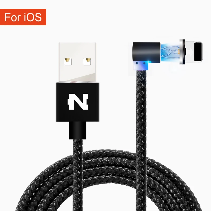 NOHON Магнитный USB кабель для iPhone samsung S10 type C Магнитный кабель для зарядки и передачи данных Micro USB кабель кабели для мобильных телефонов - Цвет: Black For Apple