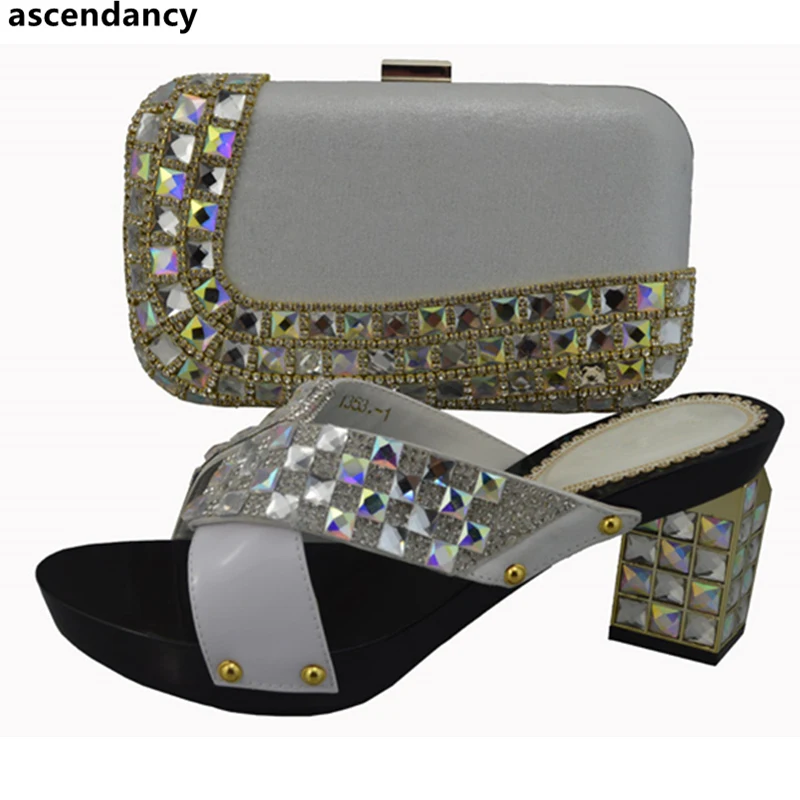 

New Arrival Italian Ladies Shoes and Bags To Match Set Decorated with Rhinestone Nigerian Shoes and Matching Bags Wedding Shoes