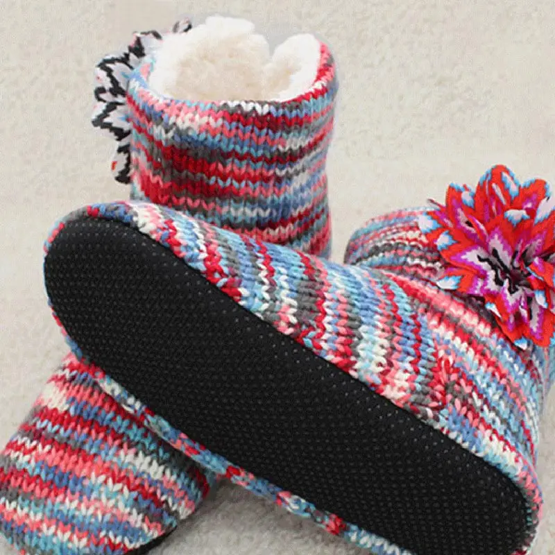 Разноцветные женские домашние ботинки из трикотажной ткани с плюшевой подкладкой; зимние теплые ботинки с мягкой подошвой; AWH007