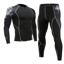 Для мужчин сжатый спортивный костюм наборы фитнес мужчин с длинным рукавом crossfit Футболка мышцы рубашка Леггинсы для мужчин Рашгард для MMA комплект