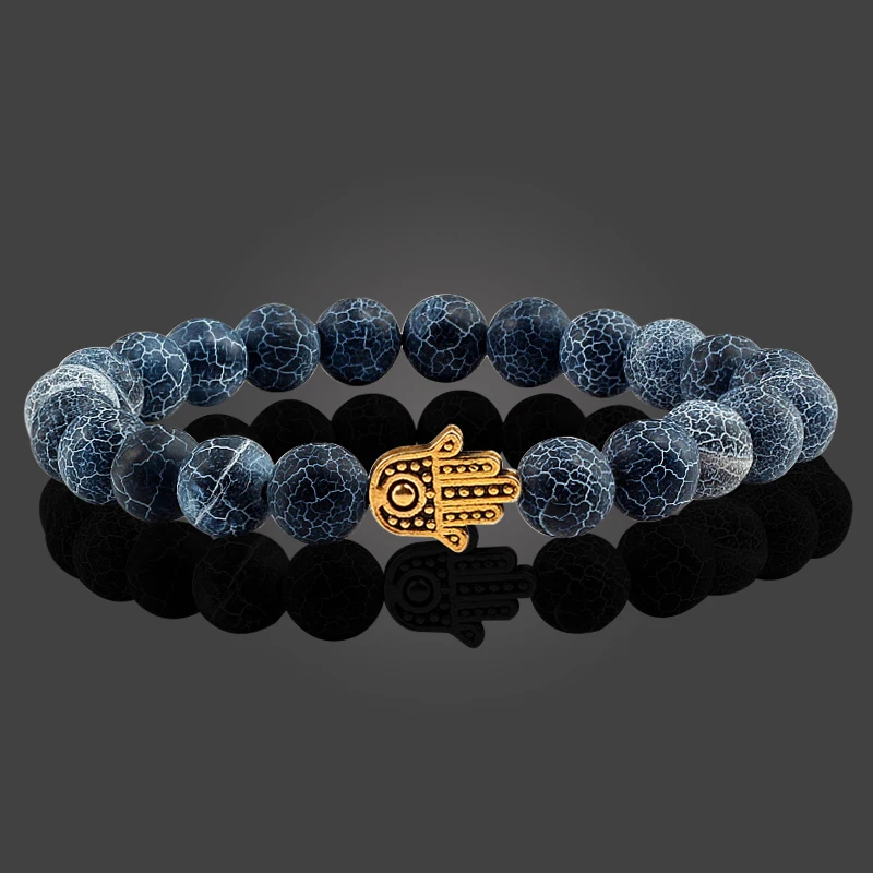 Hot Sale Alloy Hand Black Lava Beads Bracelet Natural Stone Volcanic Prayer Charm Bracelets Women Men Jewelry Femme Homme Gifts