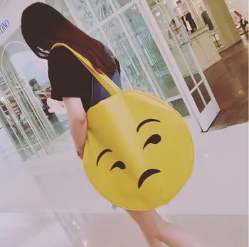 

Big bags women's handbag yellow smiley expression package large circle brief one shoulder PU
