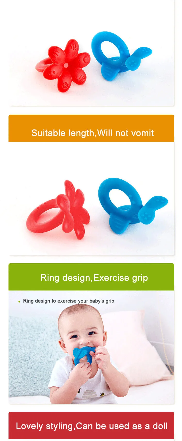 HAPE 2pcs Nanosilver Silica Gel Teethers Baby Soothing Ring Teether Chew Charms Baby Teething Toys Food Grade BPA Free Silicone