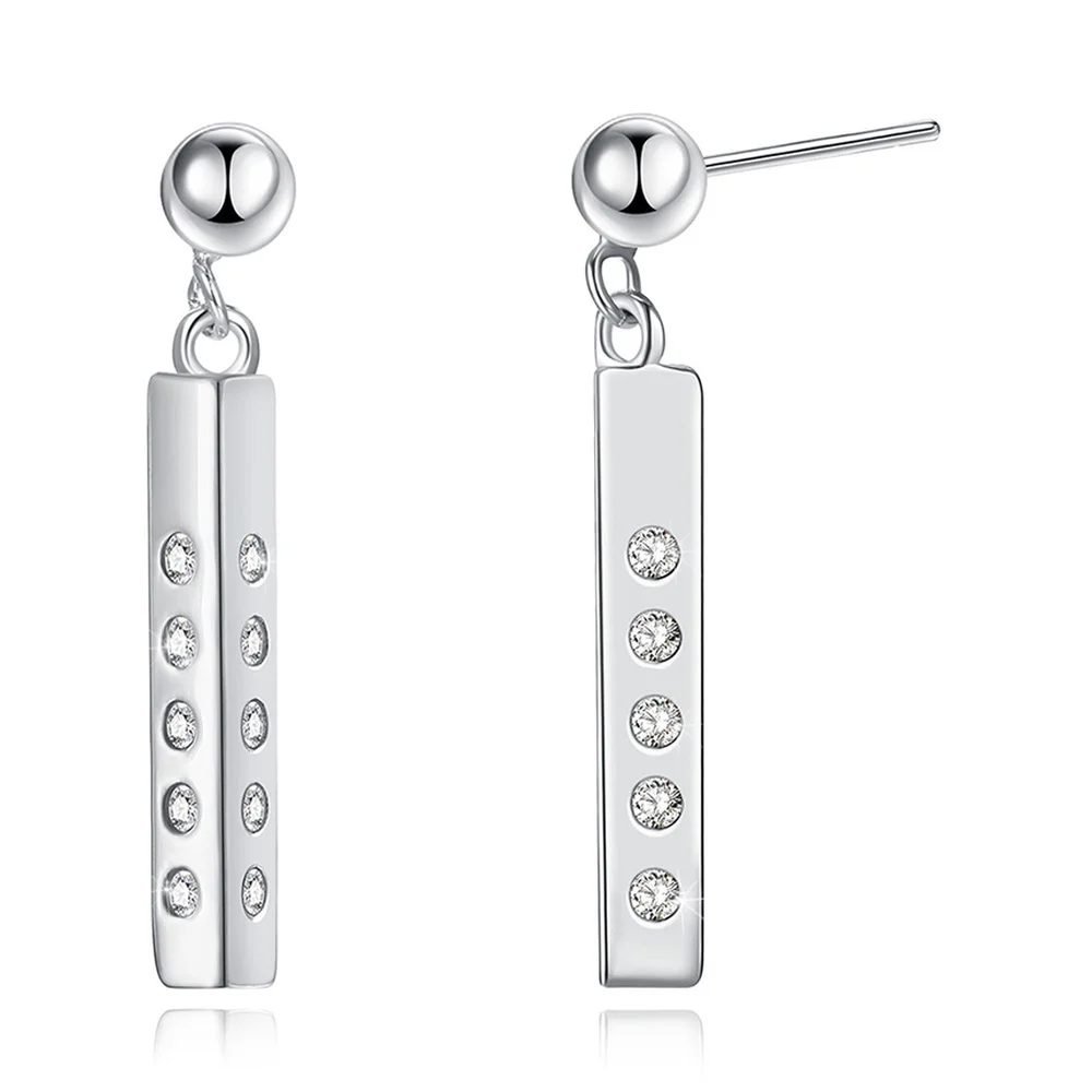 

European and American Fashion style Fine Jewelry 925 Sterling Silver Simple Zircon Diamond Earrings for Women Geometric Wind