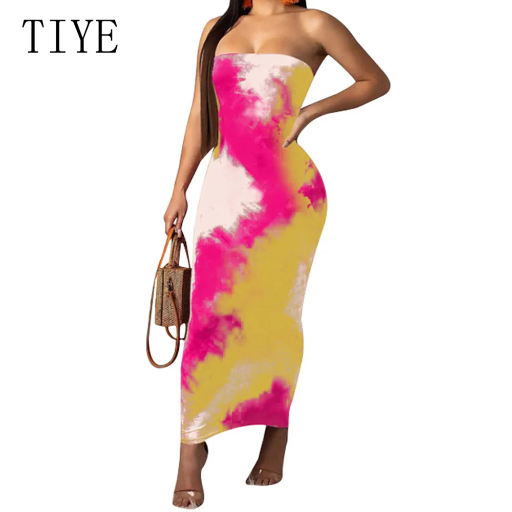 

TIYE Strapless Off Shoulder Sexy Women Dress Fashion Vintage Straight Long Bodycon Dress Backless Casual Summer Party Dresses