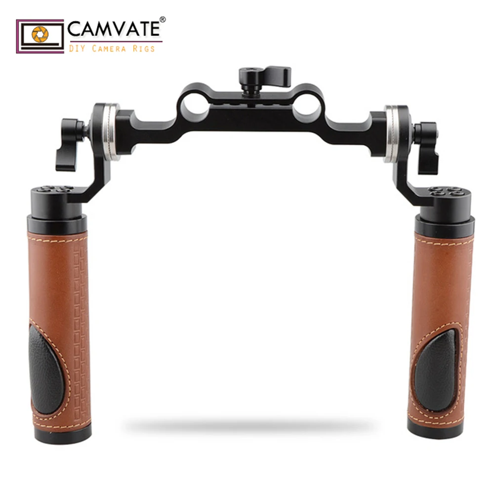 

CAMVATE Style Rosette Handgrips (leather) & 15mm Rod Clamp Railblock for DSLR Handle Shoulder Rig C1617